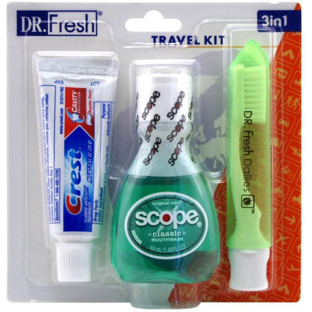 Dr. Fresh Travel Size Scope, Crest & Toothbrush, 1 Set